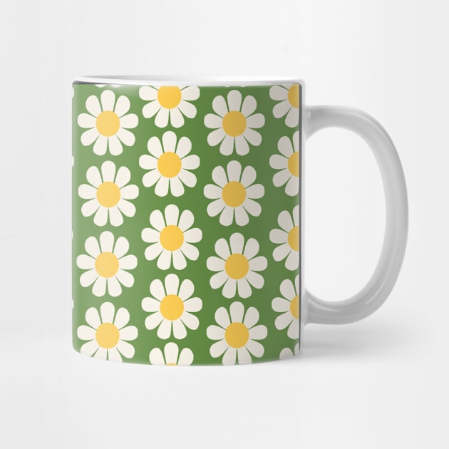 Retro Green Daisy Flower Pattern by haleyum